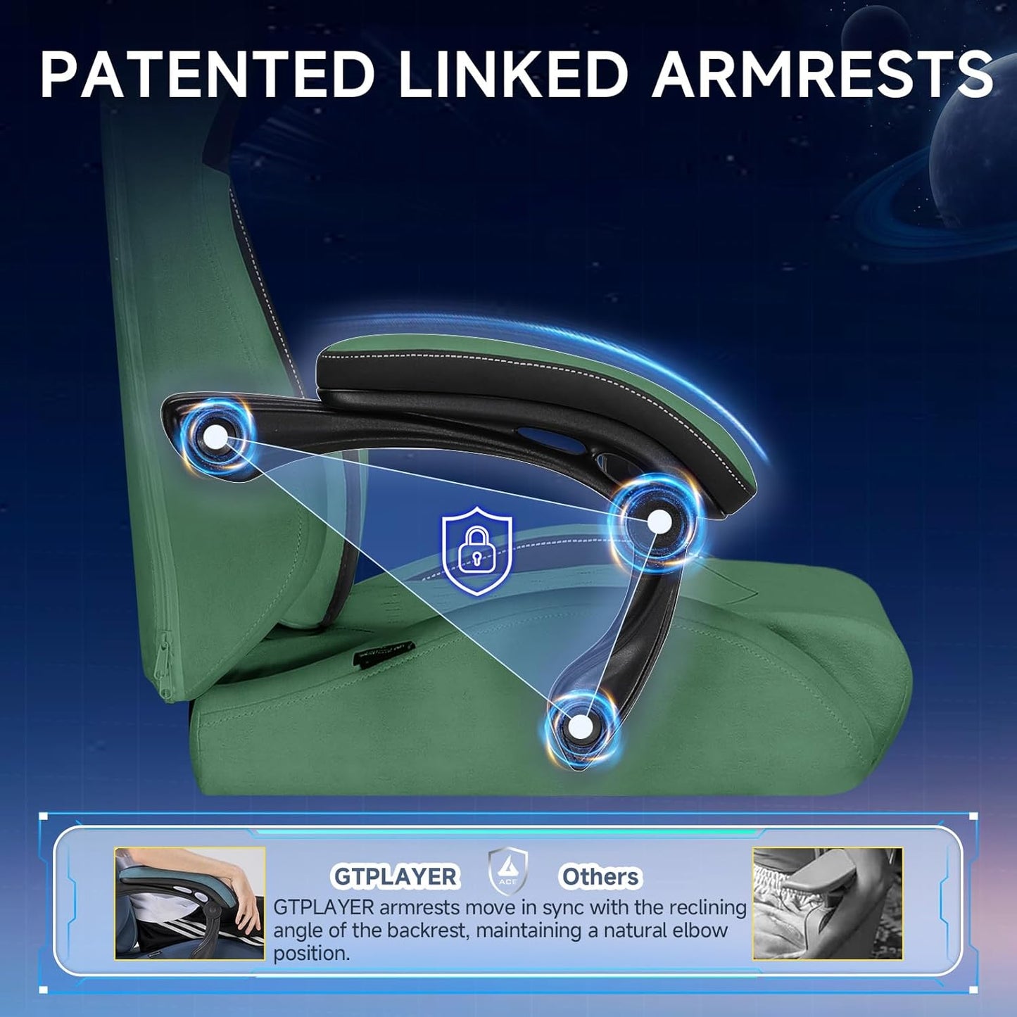 GTPLAYER Gaming Chair, Video Game Chairs with Footrest and Lumbar Support, Computer Chair for Adults with Extended Backrest, Ergonomic Reclining Silla Gamer, Fabric, Green