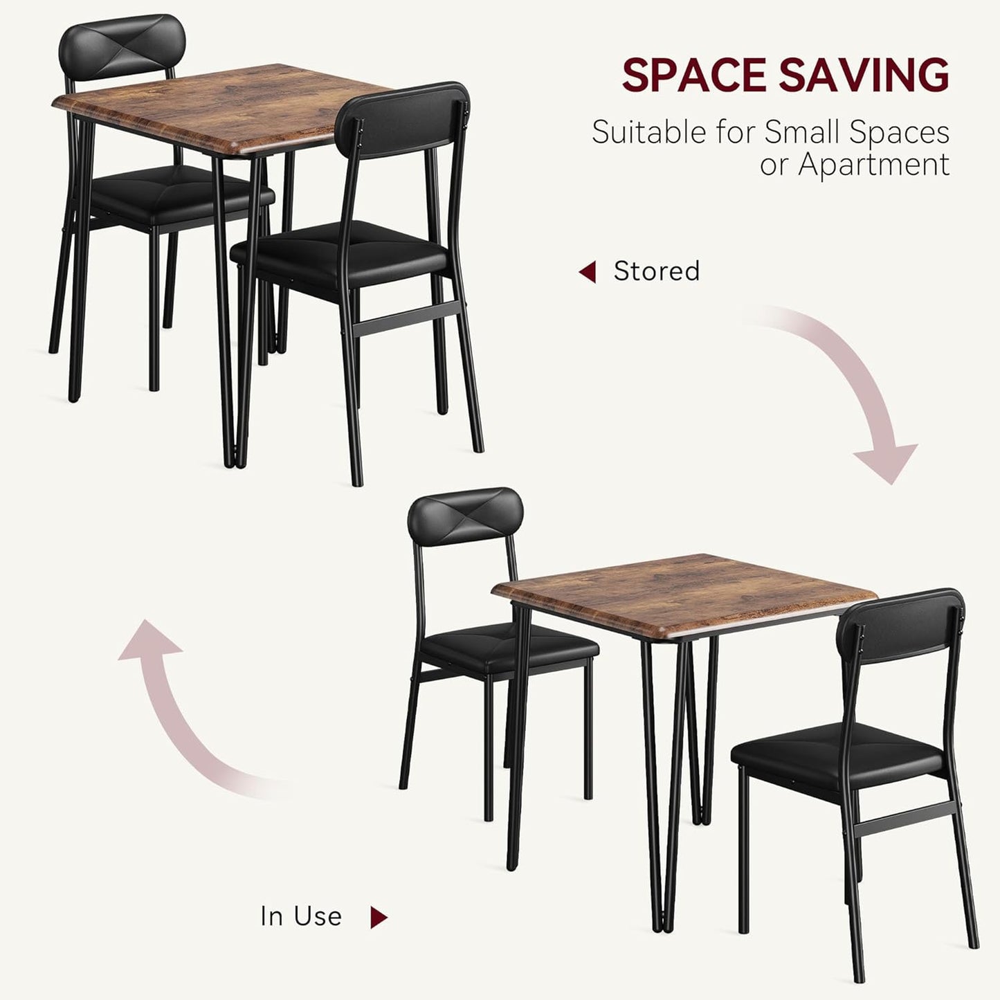 GarveeHome Dining Table Set for 2, Kitchen Table with Upholstered Chairs for Kitchen Room and Small Spaces (Vintage, Table with 2 Chairs)