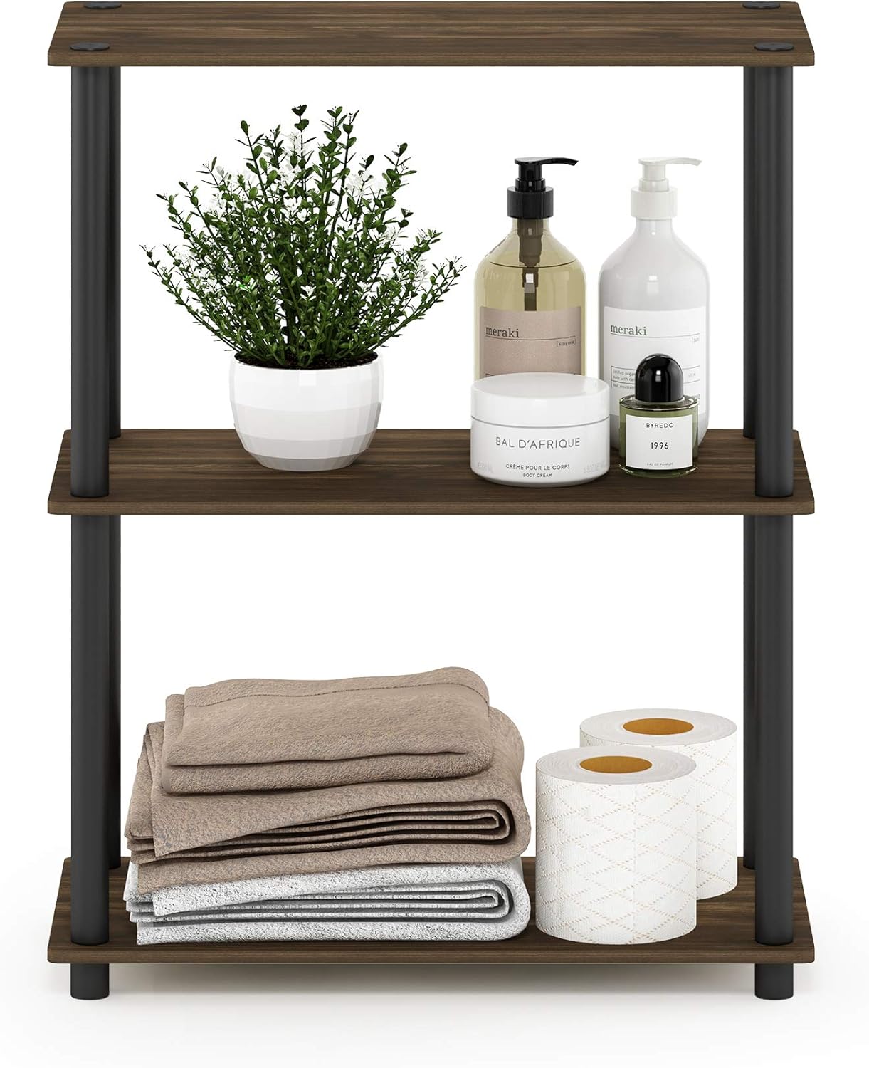 Furinno Turn-N-Tube 3-Tier Compact Multipurpose Shelf Display Rack, Columbia Walnut/Black