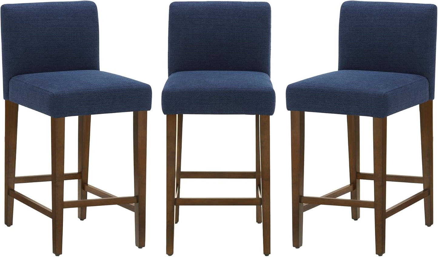 CHITA Counter Height Bar Stools Set of 3, 27" H Seat Height Upholstered Barstools, Fabric in Midnight Blue