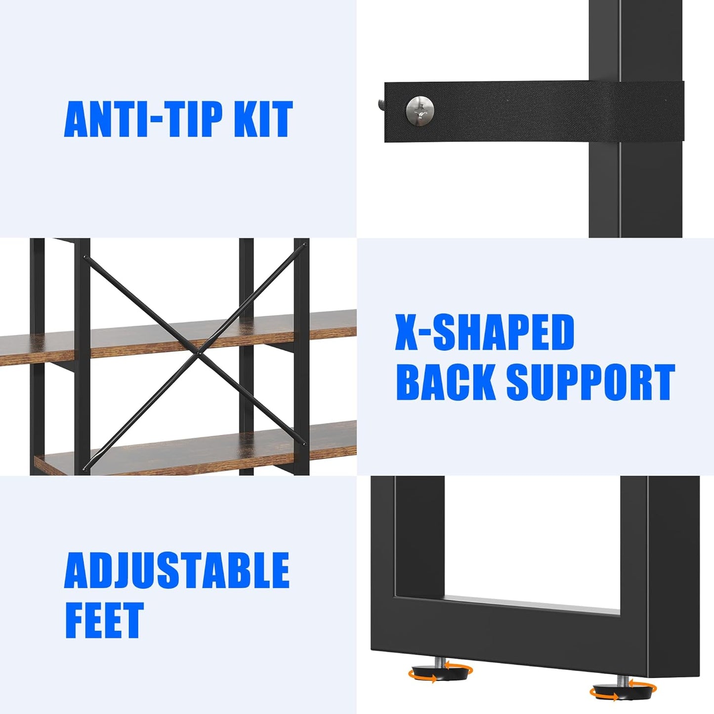 70.86" Modern Bookshelf and Bookcases with 13 Open Display Shelves, Triple Wide 5-Tier Industrial Large Book Shelf with Metal Frame, Tall Etagere Book Case for Home & Office, Rustic Brown