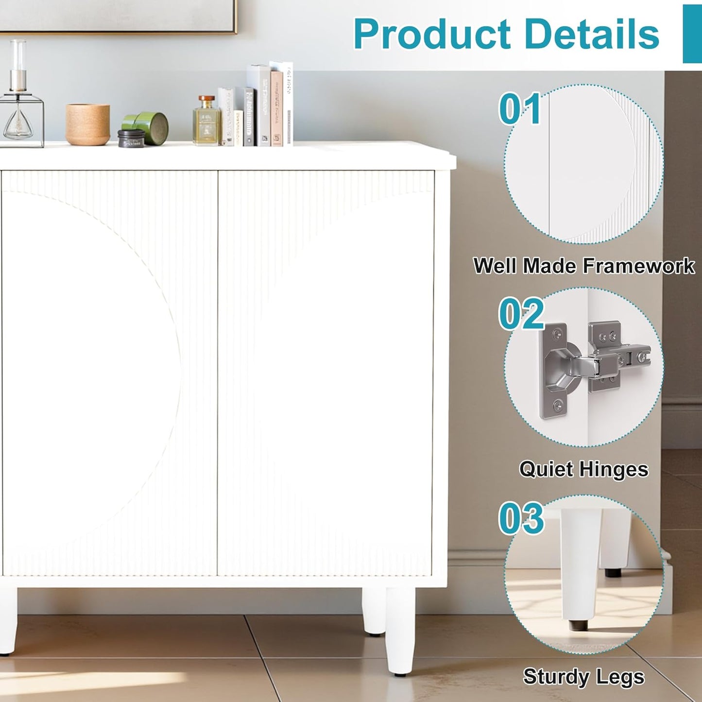 59.4" Sideboard Buffet Cabinet with Storage, Kitchen Buffet Storage Cabinet with Doors & Shelves, Modern Sideboard for Living Room, Kitchen, Hallway, White