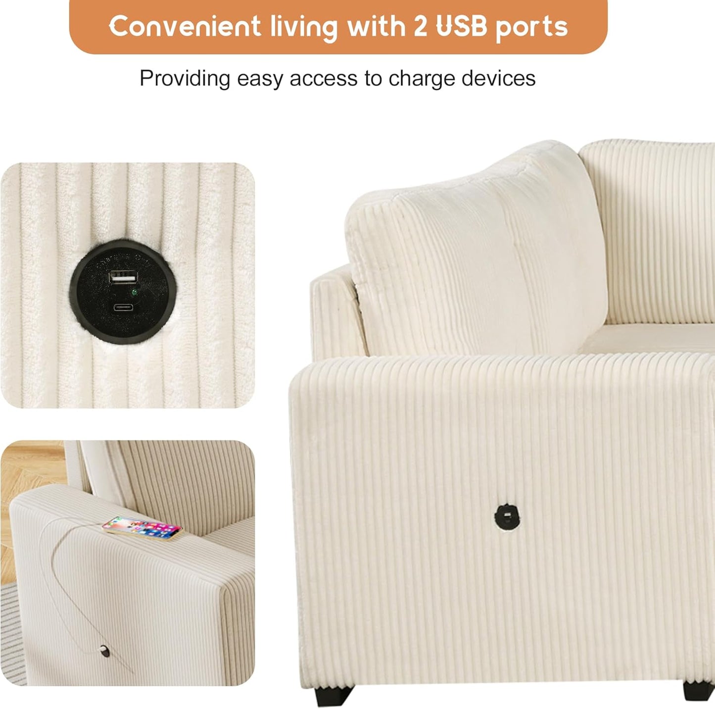 115.6 Inch U-Shaped Modular Sectional Sofa with Pull Out Bed, Storage Chaise and USB interfaces, Oversized Upholstered Combination Corner Couch for Living Room, Office, Spacious Space, Beige