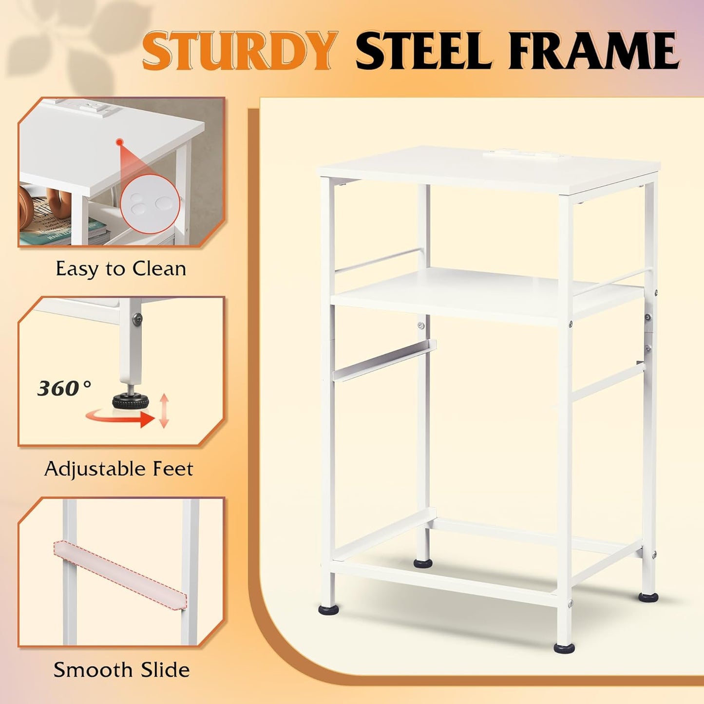 WLIVE Night Stand Set 2, White Nightstand with Charging Station, Nightstands for Bedroom Set of 2, Bedside Tables, Side Table with 2 Fabric Drawers, Small Dresser with USB Ports and Outlets