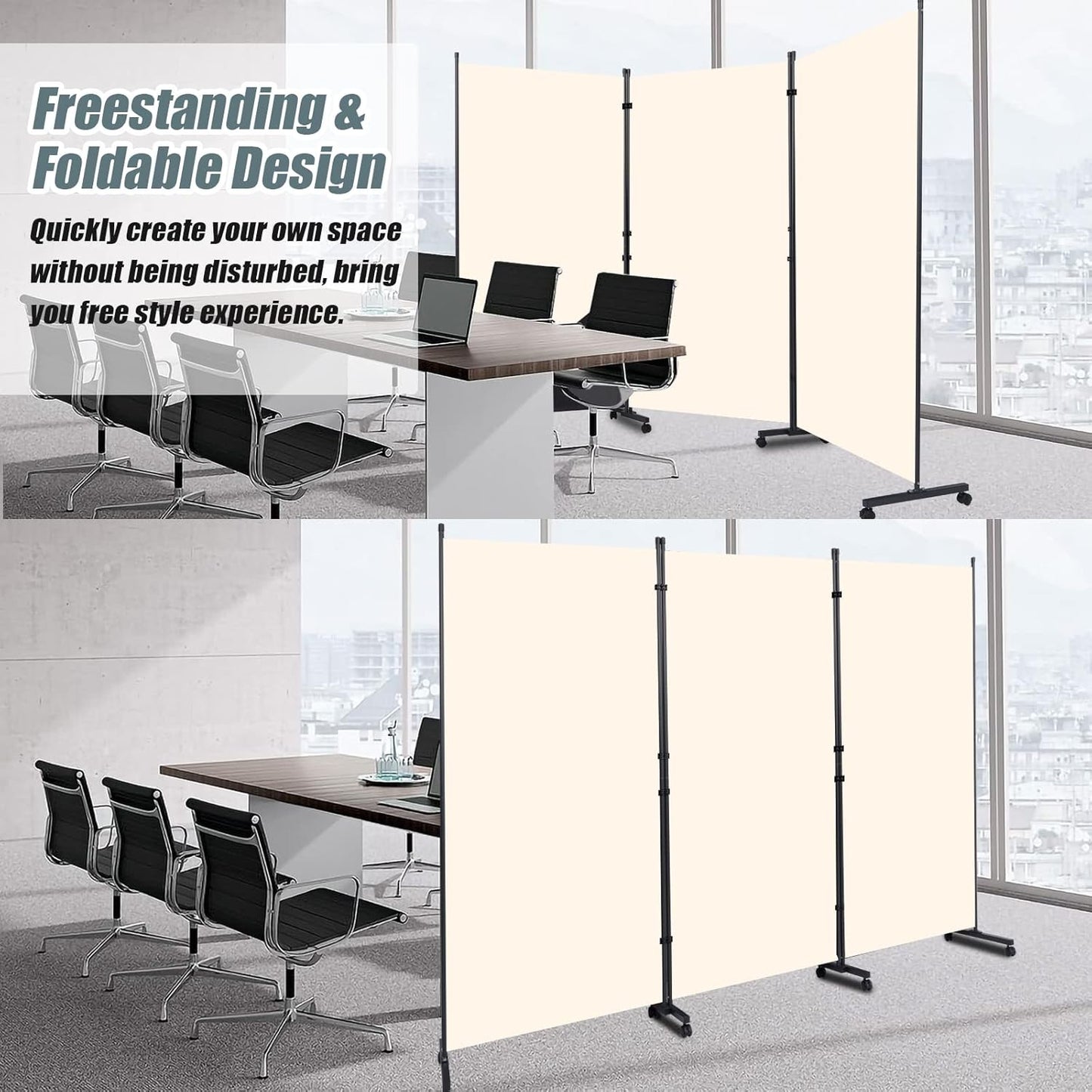 Room Divider Folding Privacy Screens with Wheels, 6FT Tall Divider for Room Separation, 3 Panel Movable Room Partitons and Dividers, Indoor Room Dividers Panel with Non-See Through Fabric for Office