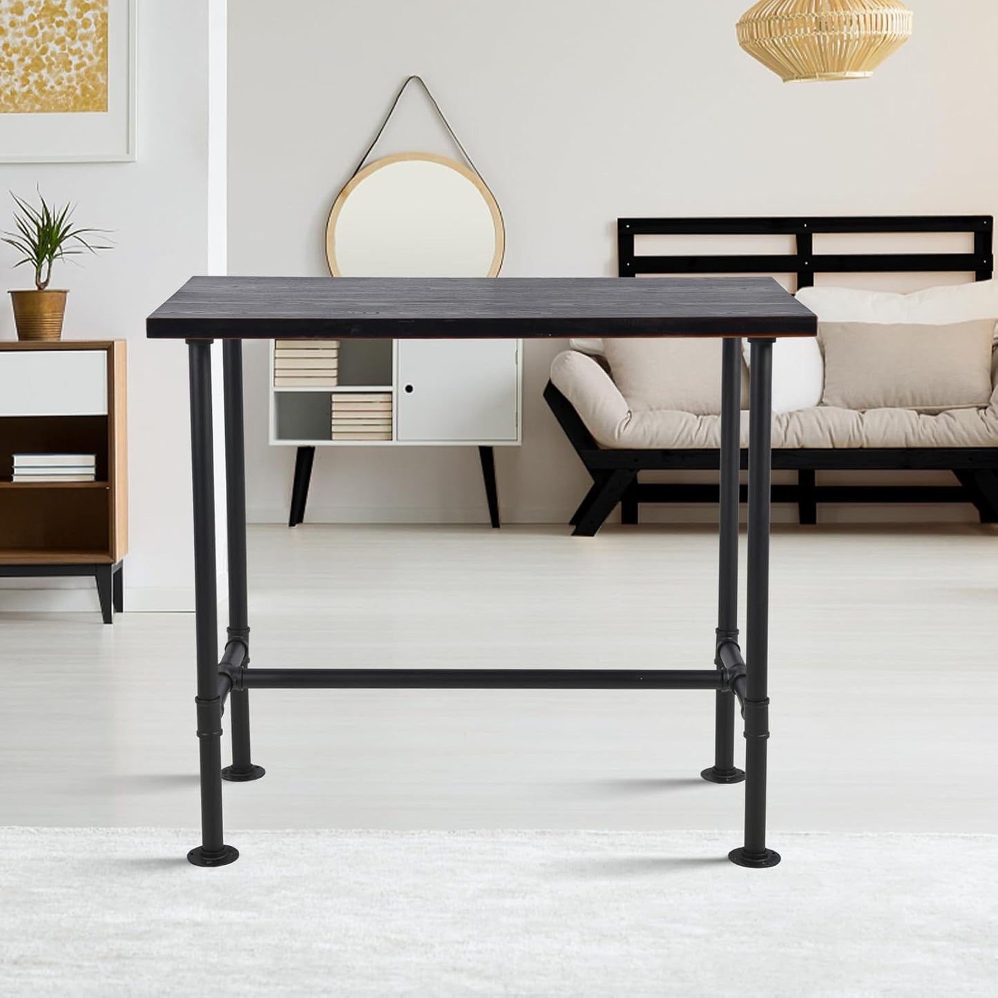 41.3inch Height Industrial Bar Table Rustic Pipe Design Kitchen Dining Table Farmhouse Office Meeting Computer Desk for 4-5 People Bistro Cafe Tables Rectangle