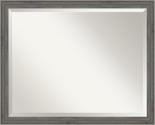 Amanti Art Grey Wall Mirror 25x31 Regis Barnwood Grey Narrow Rectangle Bathroom Mirror for Wall Decor Living Room, Large Country Rustic Wood Frame, Hangs Horizonally and Vertically, Bathroom Decor,