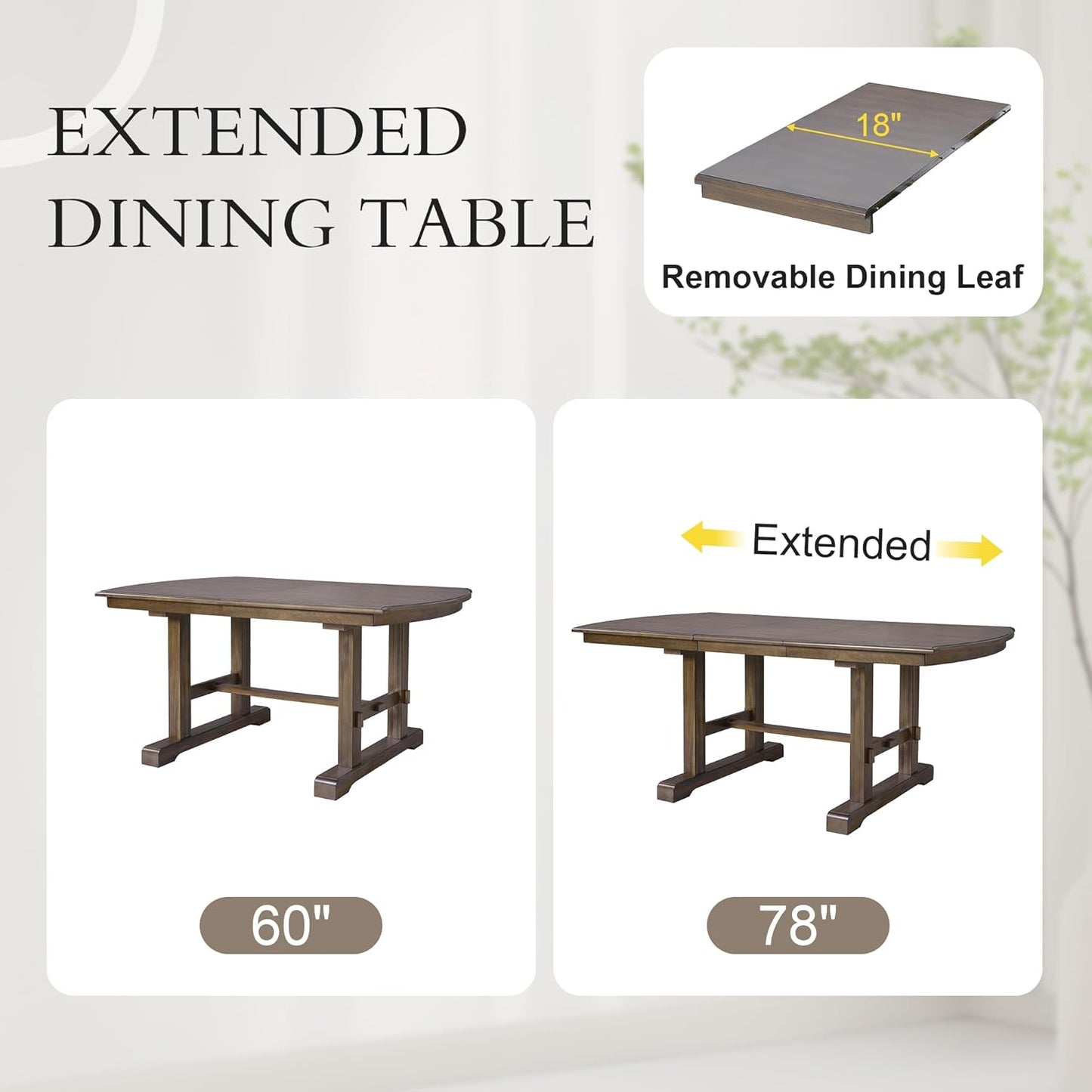 Ball & Cast Dining Table Set for 6,60" to 78" Extendable Wood Dining Table with Removable Leaf,6-Piece Kitchen Table Set W/ 4 Upholstered Chair and 1 Bench,for Dining Room,Kitchen,Restaurant,Brown