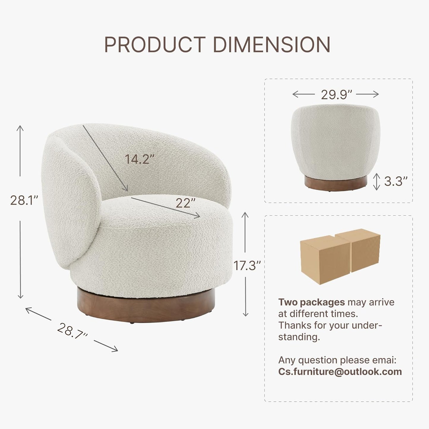 Swivel Accent Chair Round Barrel Armchair Upholstered Performance Fabric for Living Room Bedroom Waitingroom,2 Box,Cream