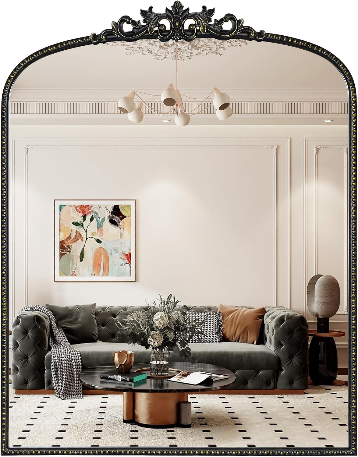 WallBeyond Gold Vintage Arched Mirror, 28x36 Inch, Black Ornate Frame, Wall Mounted, Rectangular, Art Deco Style for Bathroom, Living Room, Bedroom