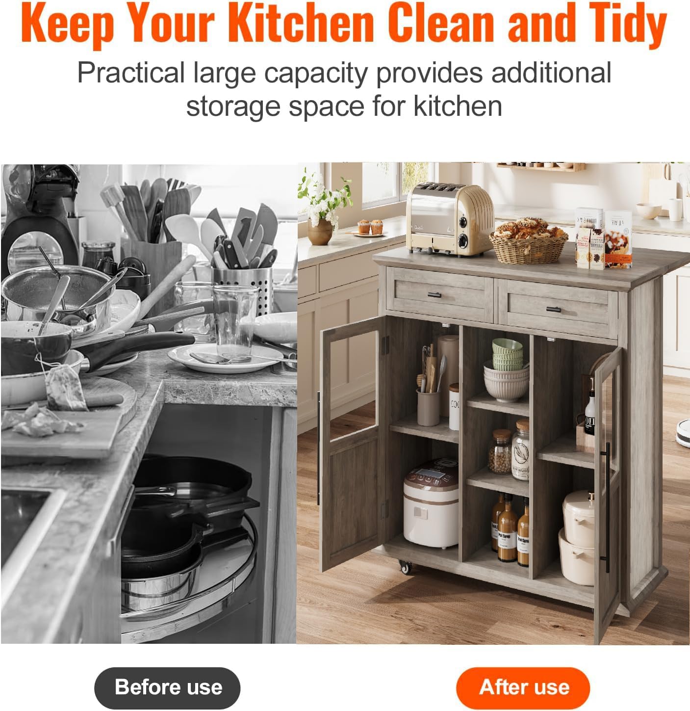 Mobile Modern Storage Island,Rolling Kitchen Island with Drop Leaf - Door Cabinet, Drawer, Bar Cart with Cabinet, Portable Cart Island Table for Kitchen,Grey