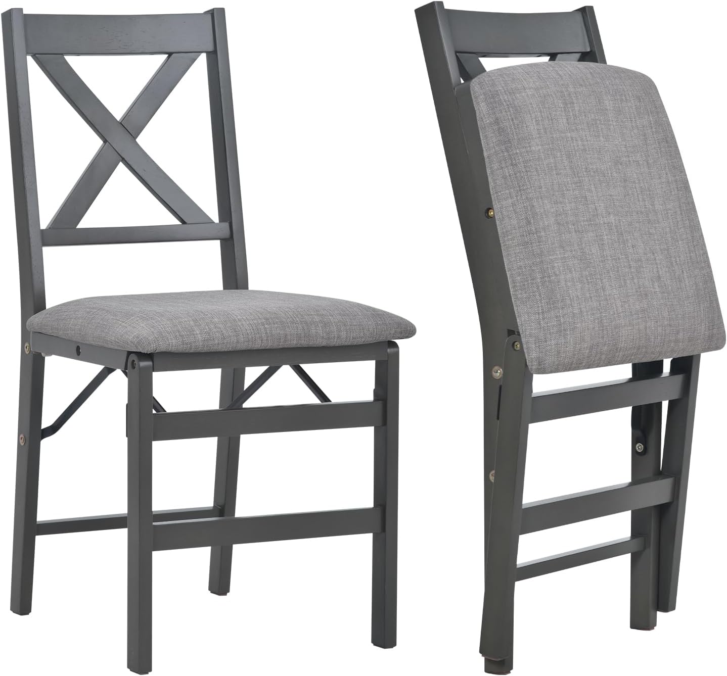 COLAMY Folding Dining Chairs Set of 2, Foldable Chairs with Padded Seats, Wood Folding Dining Room Chairs for Kitchen, Party, Camping, Dark Grey