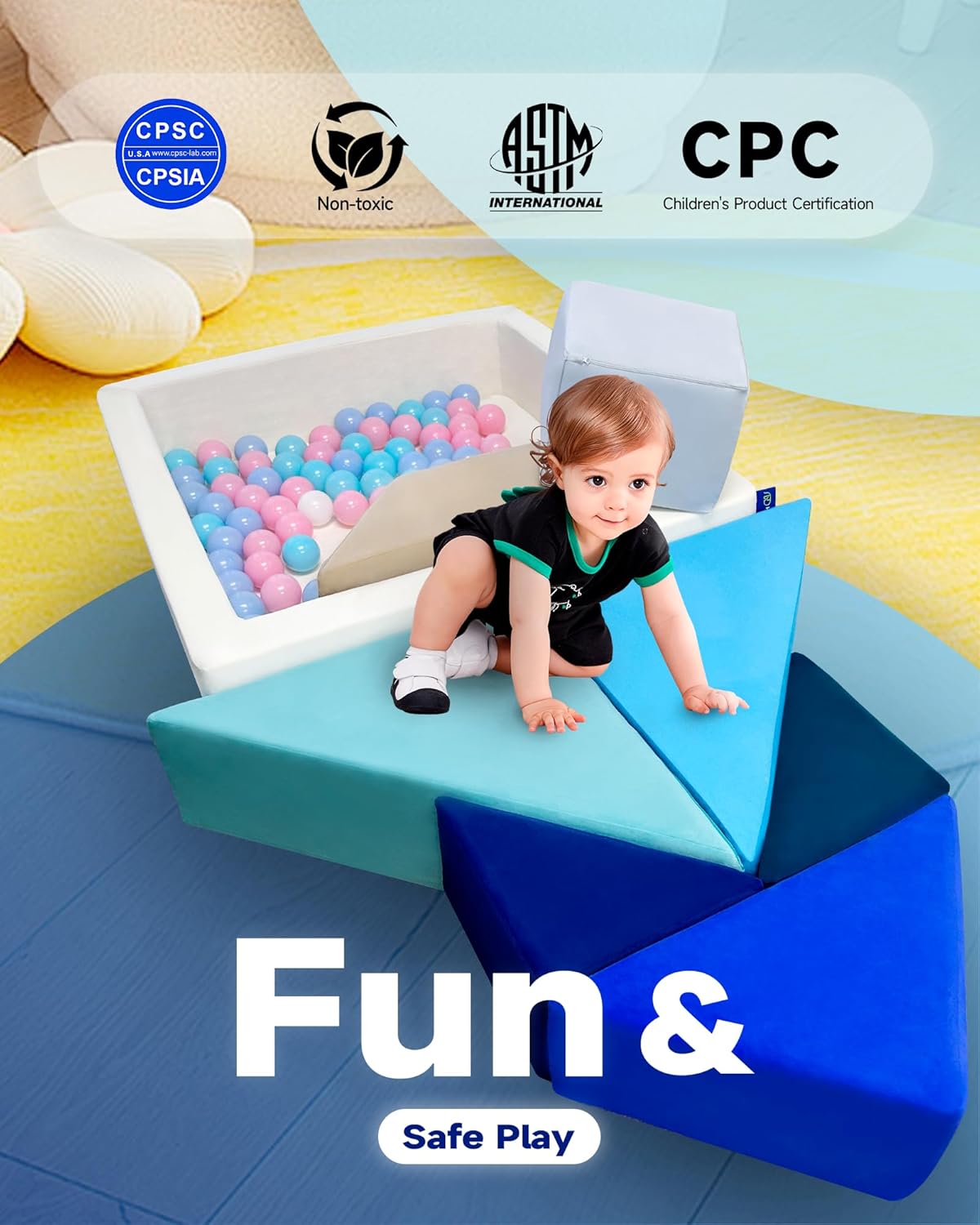 Kids Play Sofa, Tangram Square Puzzles Couch Furniture, Modular Kids Play Couchs Furniture, Puzzle Solving Couch Building Fort for Playroom Bedroom Boys Girls Teens, Ocean