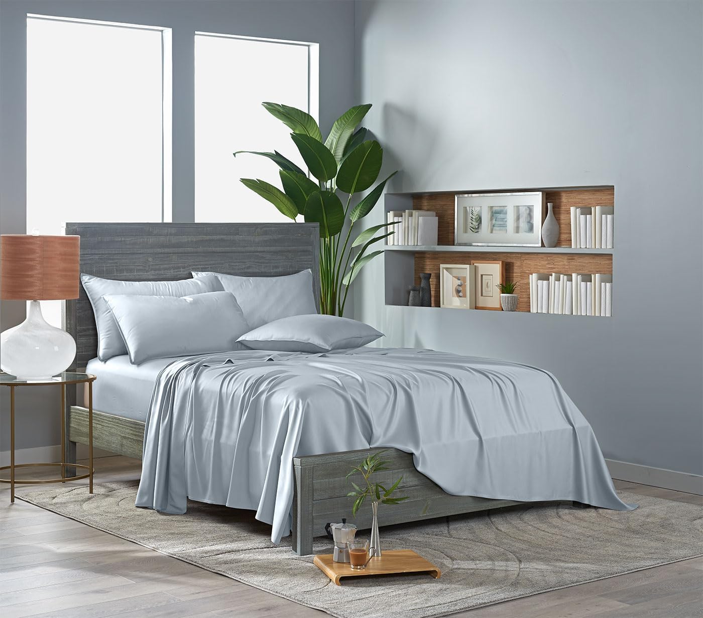 Pure Bamboo Full Sheets, Genuine 100% Organic Viscose Derived from Bamboo Bed Sheet Set, Luxuriously Soft & Cooling, Double Stitching, Lifetime Quality Promise (Full, Glacier)