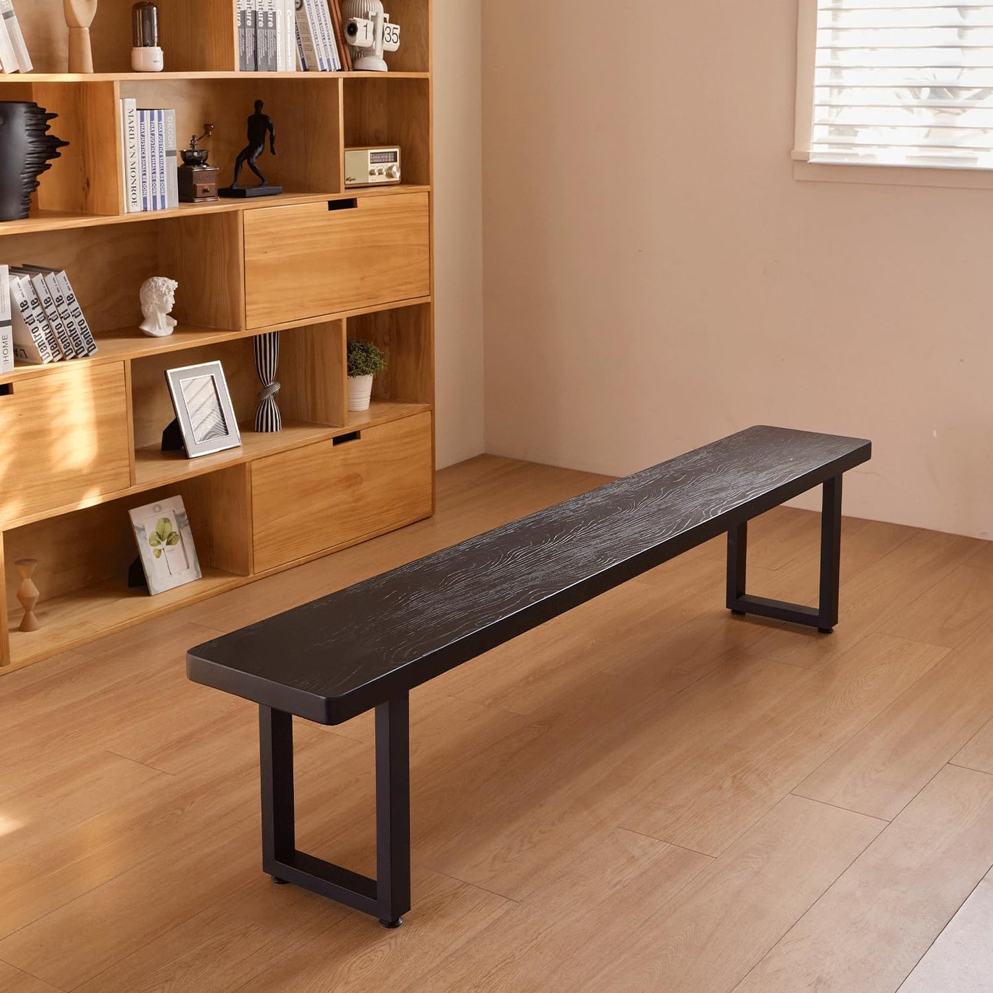 Black Bench Wooden Bench with Metal Legs Suitable for Dining Room Living Room Office Conference Room Indoor Stool Multiple (70.87in)