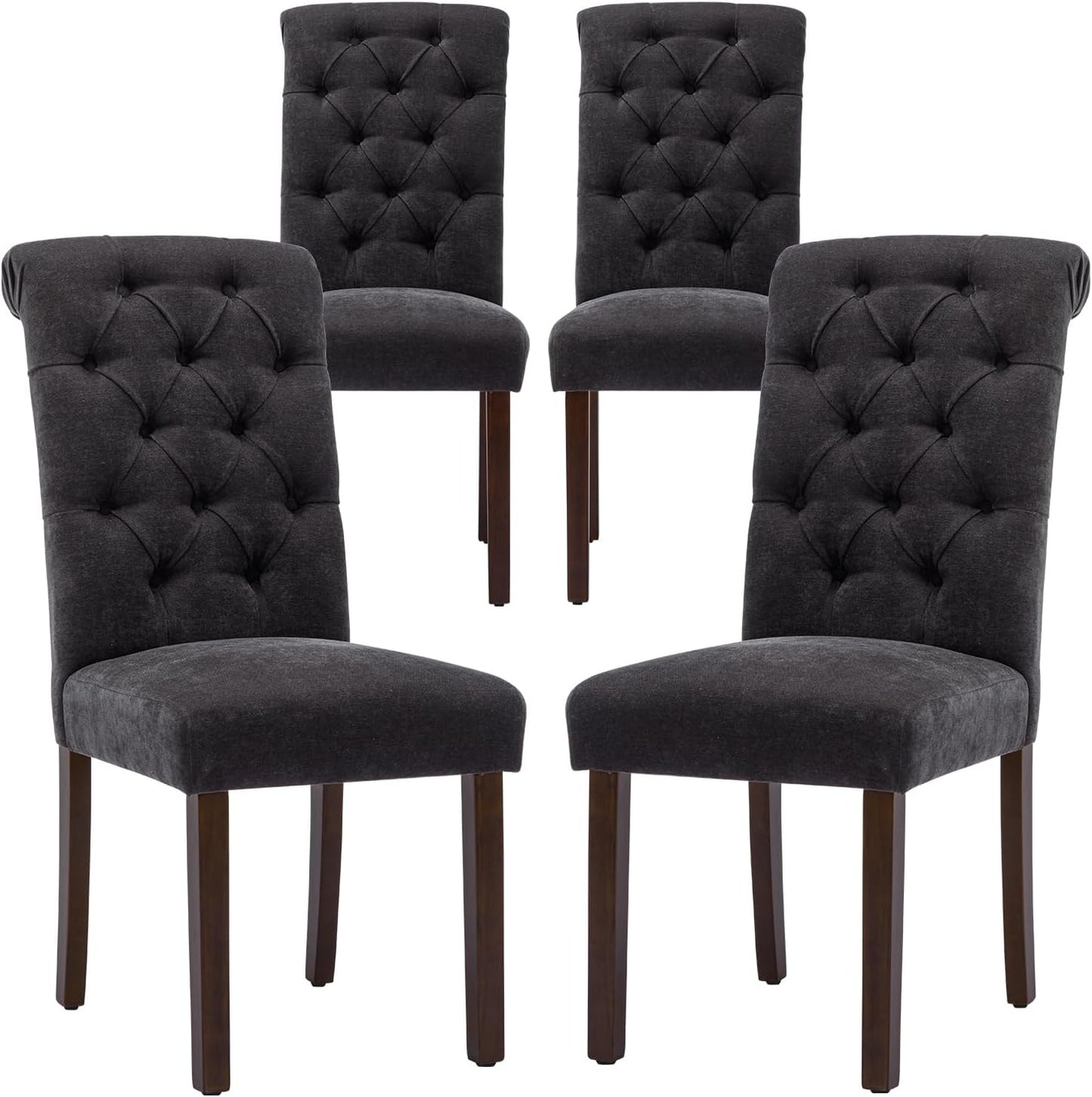 COLAMY Button Tufted Dining Chairs Set of 4, Parsons Upholstered Fabric Dining Room Chairs Kitchen Chairs with Wood Legs and Padded Seat, Black