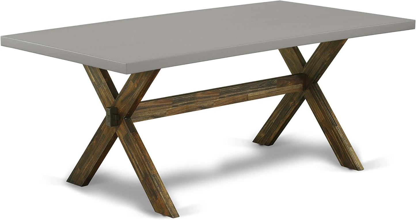 East West Furniture X797MZN32-9 9 Piece Dining Table Set Includes a Rectangle Dining Room Table with X-Legs and 8 Light Beige Linen Fabric Parsons Chairs, 40x72 Inch, Multi-Color