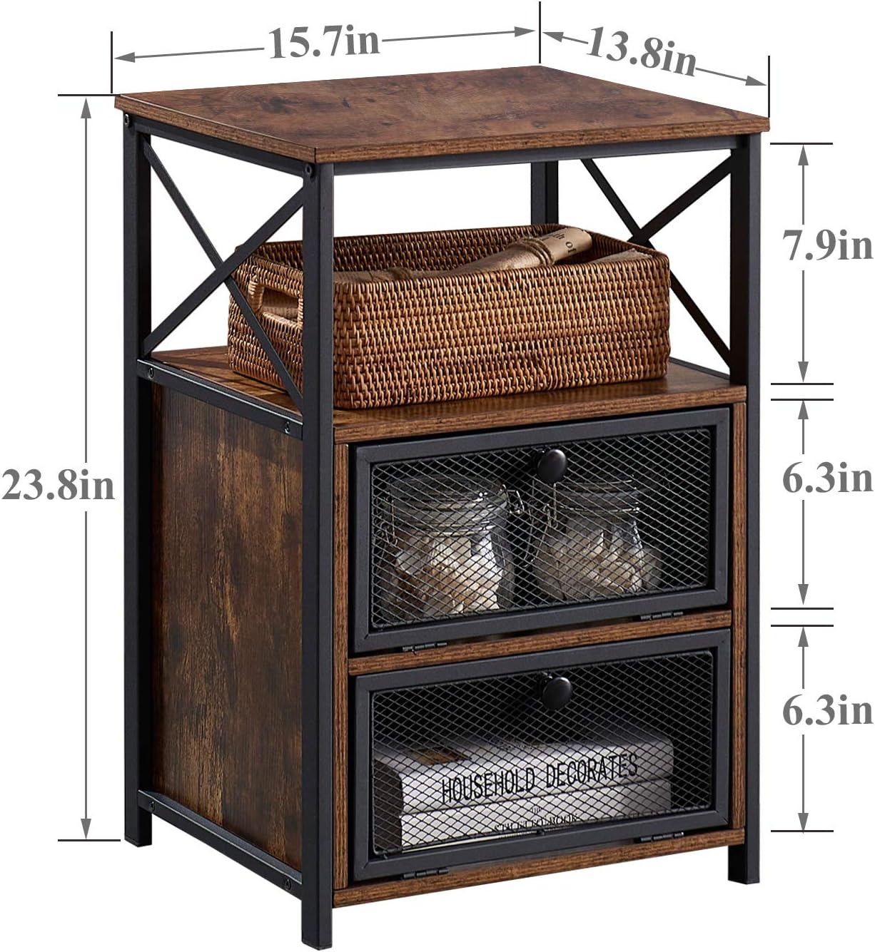 VECELO End Tables Set of 2 with Storage Space,Flip Door Night Stand for Living Room,Bedroom,Small Space,Rustic Brown