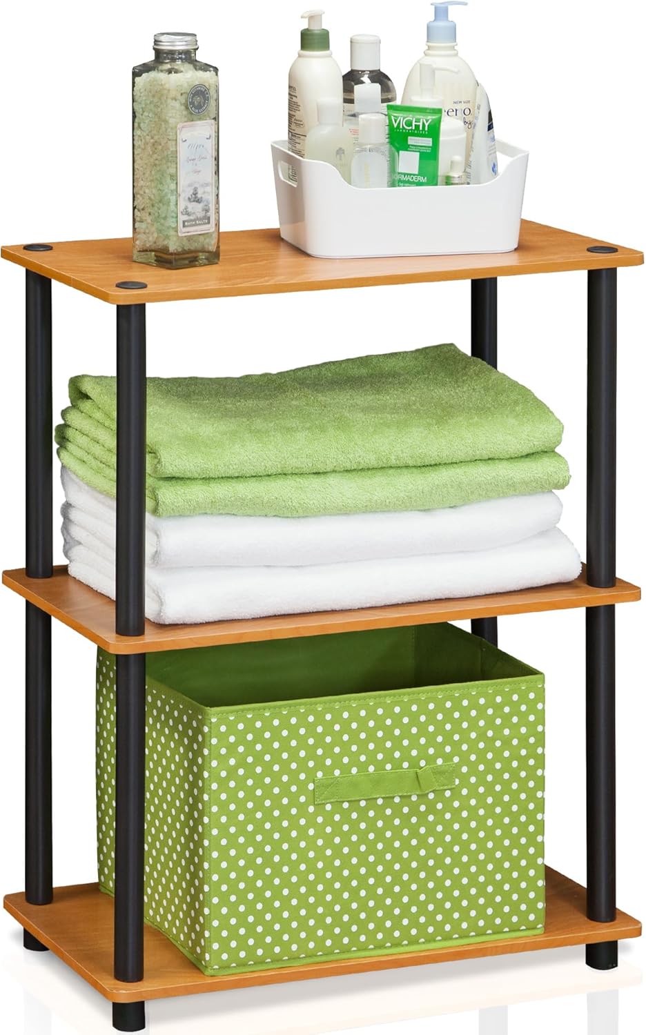 Furinno Turn-N-Tube 3-Tier Compact Multipurpose Shelf Display Rack, Light Cherry