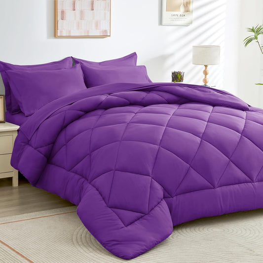 HEVUMYI Purple Full Comforter Set - 7-Piece All Season Bed in a Bag Full, Ultra Soft Bedding Set with Comforter, Flat Sheet, Fitted Sheet, Pillowcases, Pillow Shams