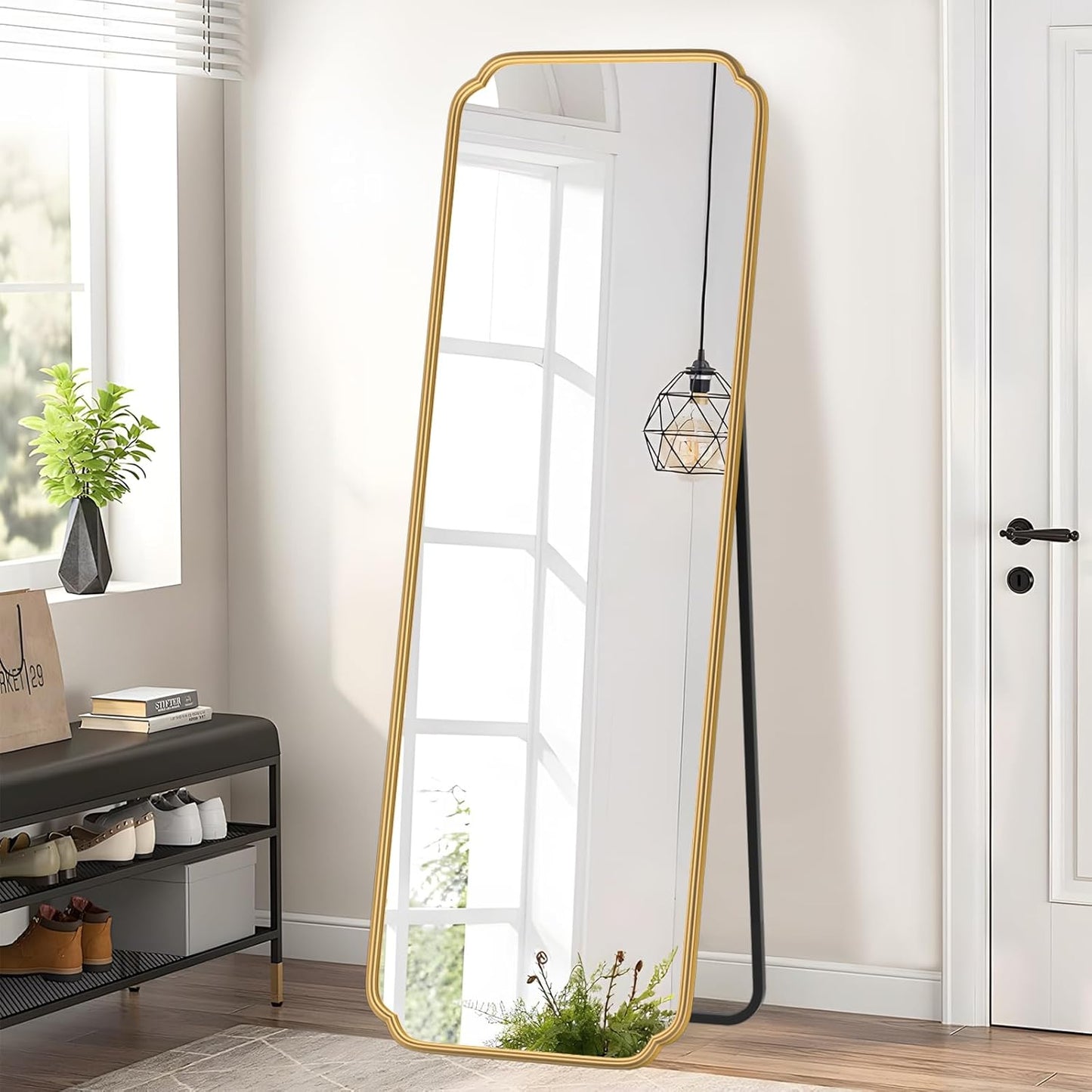 Gold Full Length Mirror with Standing, 65"x22" Rounded Corner Wall Mounted Floor Mirror Leaning Against Wall Dressing Room