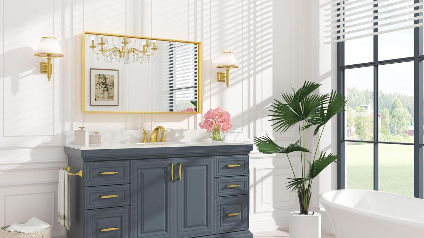 Keonjinn Gold Mirror for Bathroom 40 x 24 Inch Brushed Gold Mirror for Wall Metal Framed Rectangular Mirror for Bathroom Sink Gold Vanity Mirror Full Length Rectangle Mirror(Horizontal/Vertical)