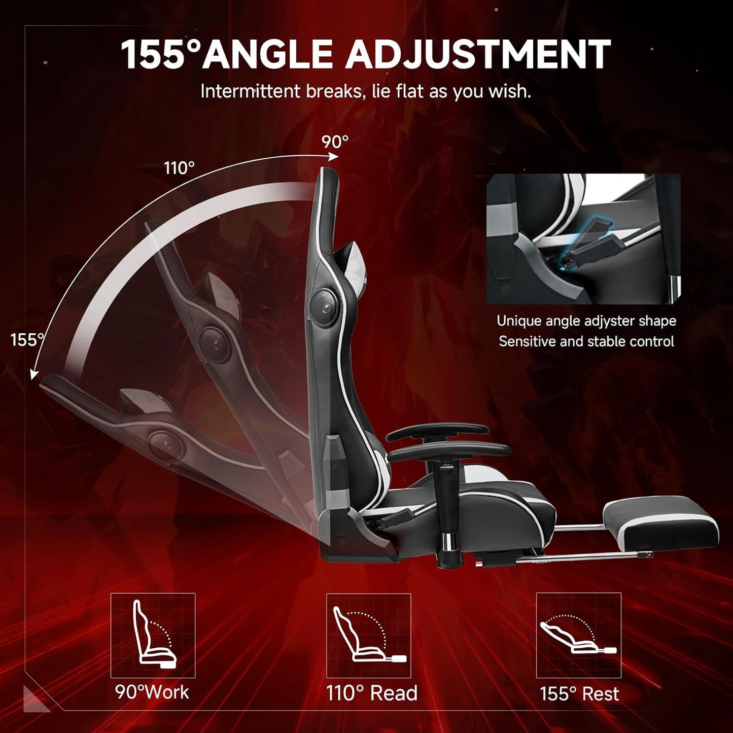 GTPLAYER Gaming Chair with Bluetooth Speakers and Footrest, Ergonomic Gamer Chair with Reclining Backrest, 3D Armrests, Adjustable Seat Height, Computer Desk Chair for Adults (White)