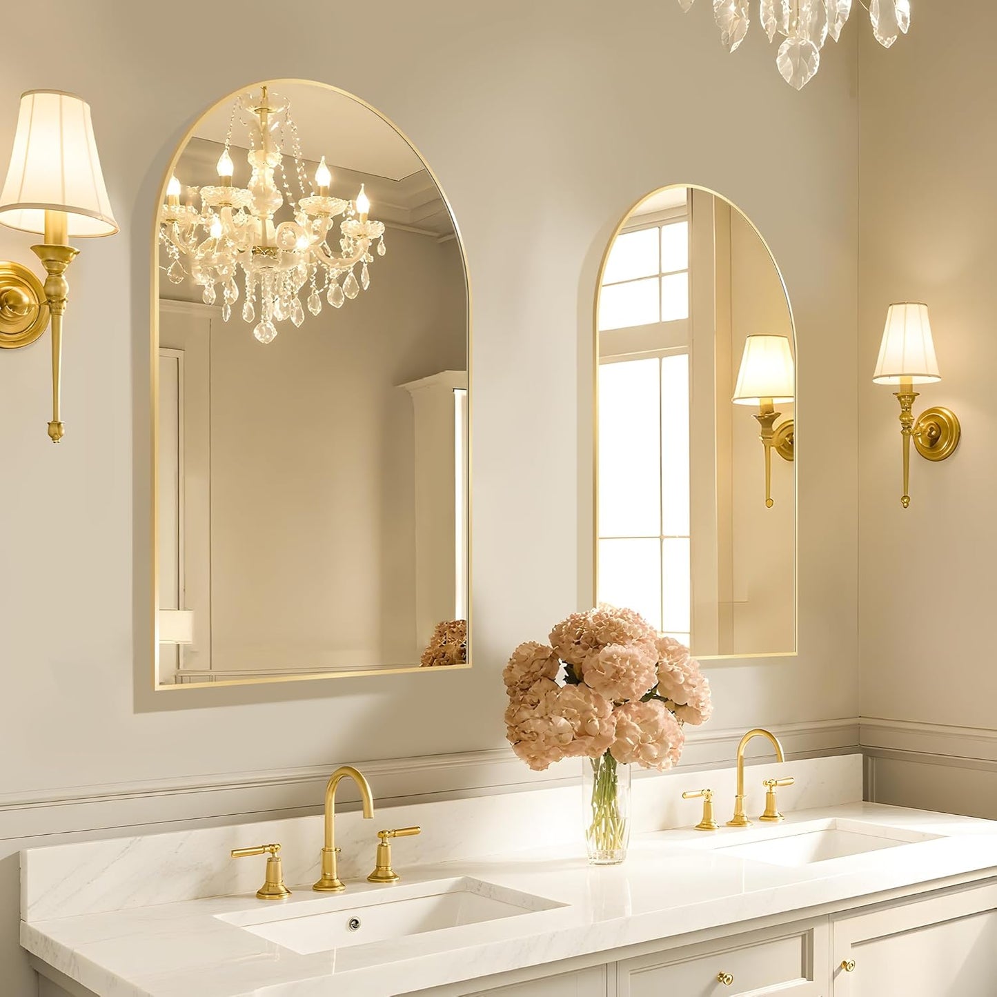 Arched Wall Mirror 20"X30", Gold Bathroom Vanity Mirrors for Over Sink, Modern Farmhouse Mirror Wall Mounted, Curved Arch Design for Bedroom, Living Room & Home Decor