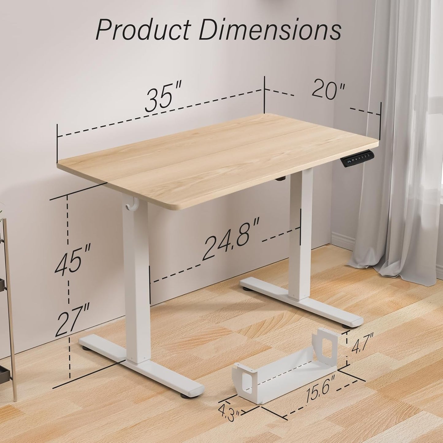 Kingant Standing Desk Height Adjustable Small Electric Stand Up Desks [35 x 20 Inch] - Ergonomic Sit Stand Desk Rising Desks for Home Office Computer Desk Workstation with Cable Management