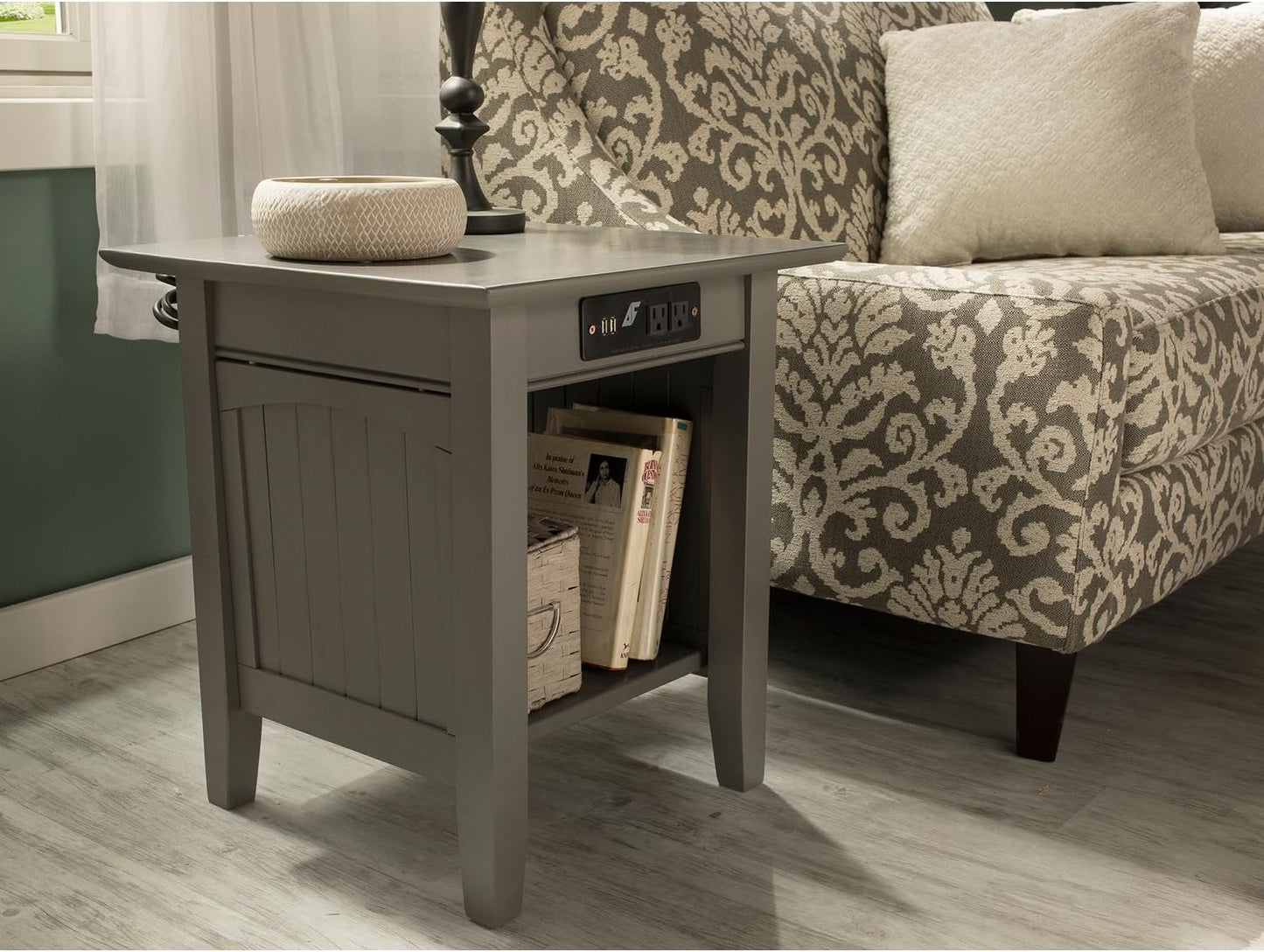 AFI Nantucket End Table with Built-in Charger in Grey