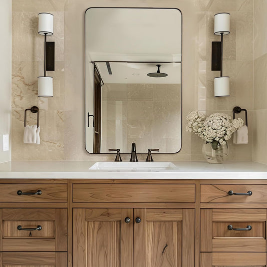 ANDY STAR Wall Mirror for Bathroom, 24"x36" Brushed Bronze Bathroom Mirror, Rounded Rectangle Mirror for Vanity, Stainless Steel Metal Frame