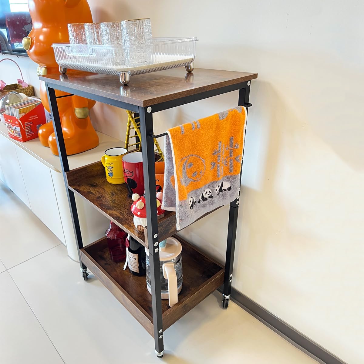 3-Tier Rolling Utility Cart with Lockable Wheels Storage Slim Storage Heavy Duty Cart Mobile Shelving Unit Craft Narrow Organizer for Bathroom Laundry Kitchen (Black)