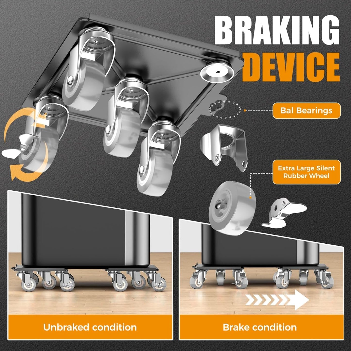2000LBS Heavy Duty Furniture Dolly & Mover - 6.4" Carbon Steel Panel with 5X 360° Wheels, Non-Slip Sliders & Lifter for Sofa, Piano, Appliances (Gray)