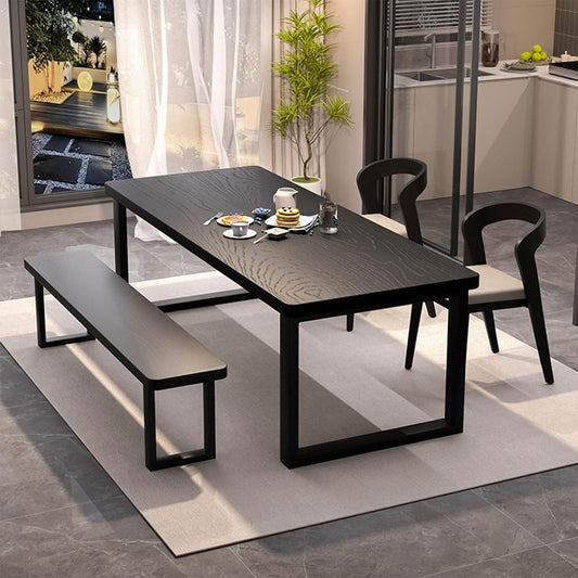 Solid Wood Dining Table for 4-6 People, 55 inch Long Farmhouse Kitchen Dining Table, Rectangular Dining Tables in The Dining Room, Kitchen, and Living Room, Black