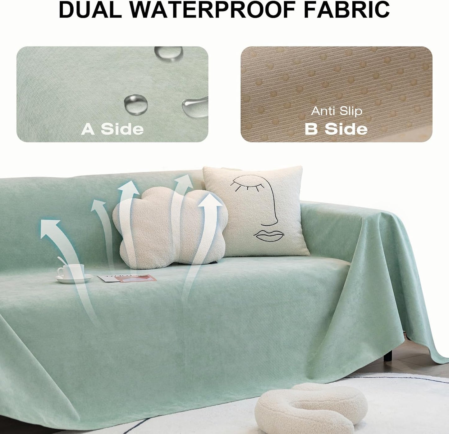 STACYPIK 100% Waterproof Sea Green Sofa Covers, Couch Cover for Sectional, Anti-Cat Scratch Furniture Protector, Washable Jacquard Sofa Cover for Dogs, Kids, Wear Resistant Sofa Slipcover-71X102IN
