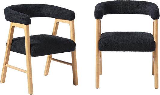 Walker Edison Ezra Modern Curved Back Dining Chair with Boucle Upholstery - Black (Set of 2)