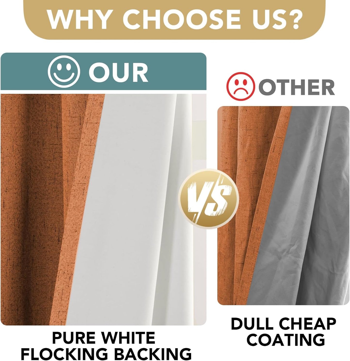 H.VERSAILTEX 100% Blackout Curtains for Bedroom Thermal Insulated Linen Textured Curtains Heat and Full Light Blocking Drapes Living Room Curtains 2 Panel Sets, Orange, 52x63 Inch