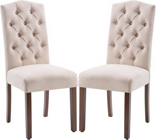 Tufted Upholstered Parsons Dining Chair Set Fabric Diner Accent Stylish Modern Kitchen Living Room with Button Sturdy Solid Wood Legs