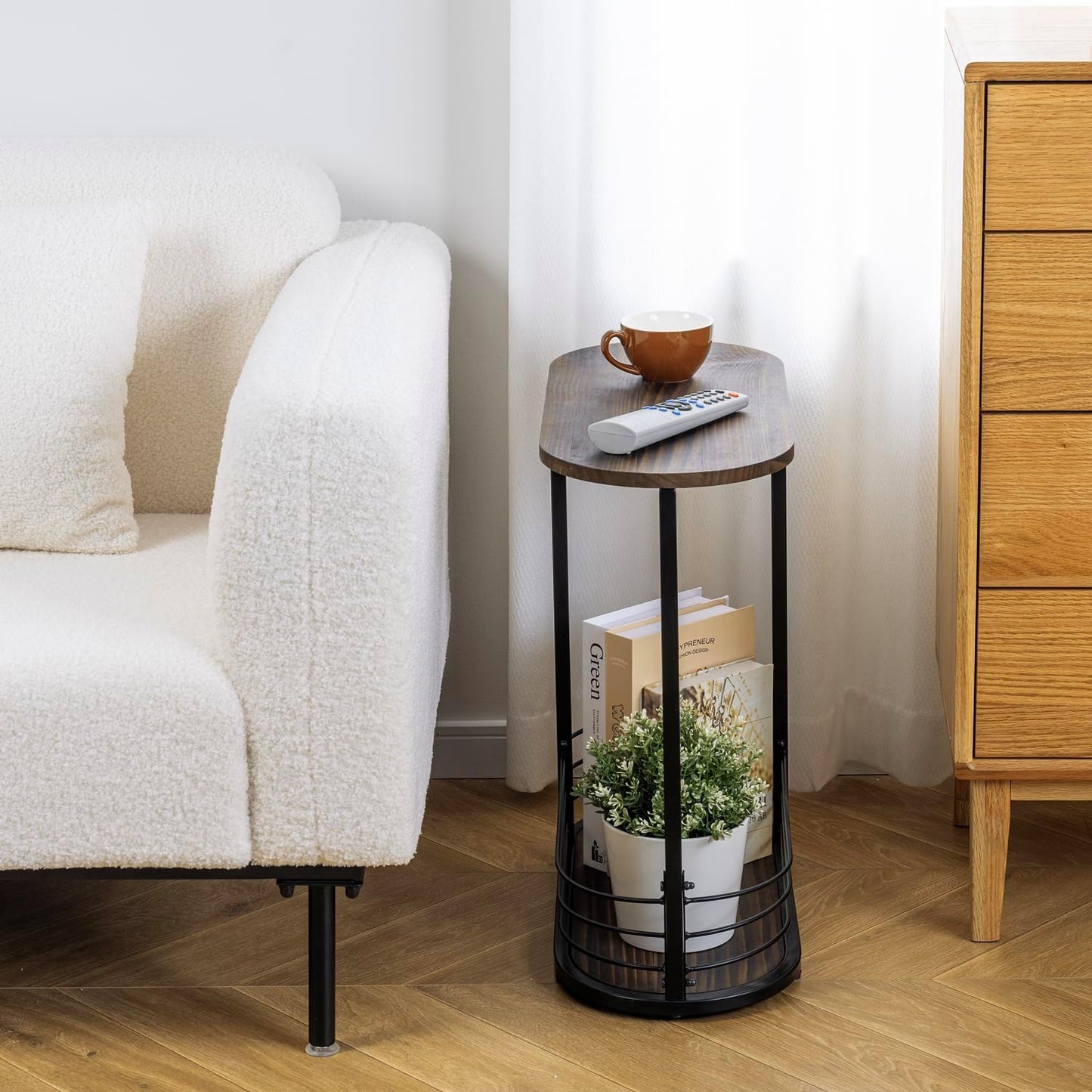 MyGift 21 Inch Tall Brown Wood Oval Side Table, 2 Tier Living Room Sofa End or Side Table with Bottom Storage