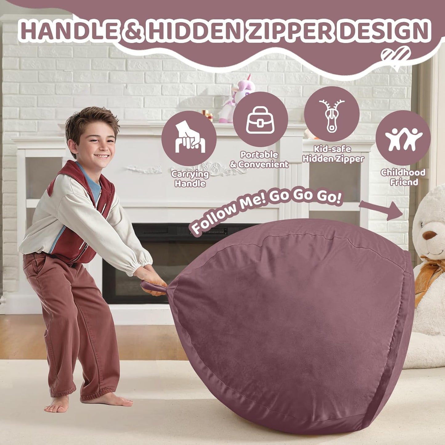 2FT Bean Bag Chair, Comfy Bean Bag Chairs with Memory Foam Filled, Fluffy Beanbag Sofa with Dutch Velvet Cover,Teardrop BeanBag Chairs for Living Room, Playroom - Dusty Pink