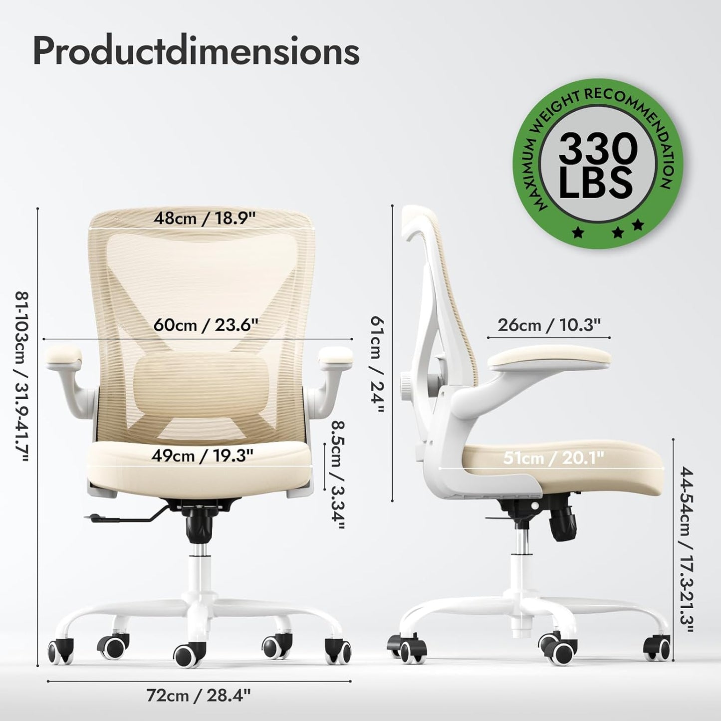Ergonomic Office Chair - X-Shaped Computer Desk Chair Comfy, Gaming Chair, Office Chair with Lumbar Support, Mesh Office Chairs, Desk Chair for Long Hours(White Beige)