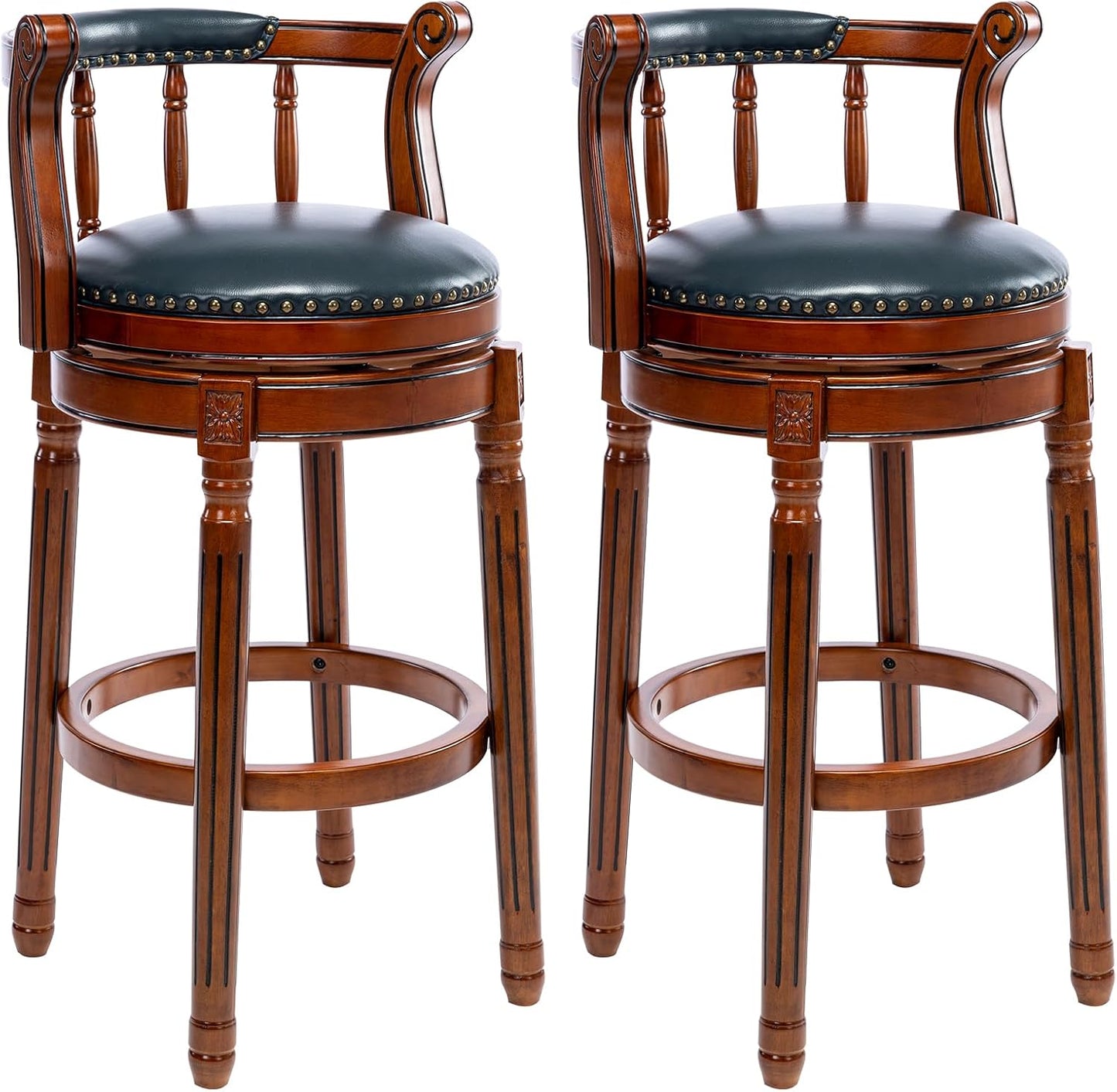 Cow top Leather Wooden Bar Stools, 360 Degree Swivel Bar Height Chair with Backs for Home Kitchen Counter, Morden Chair Barstools (Dark Blue 2pcs, Bar Height-Seat Height 29.5”)