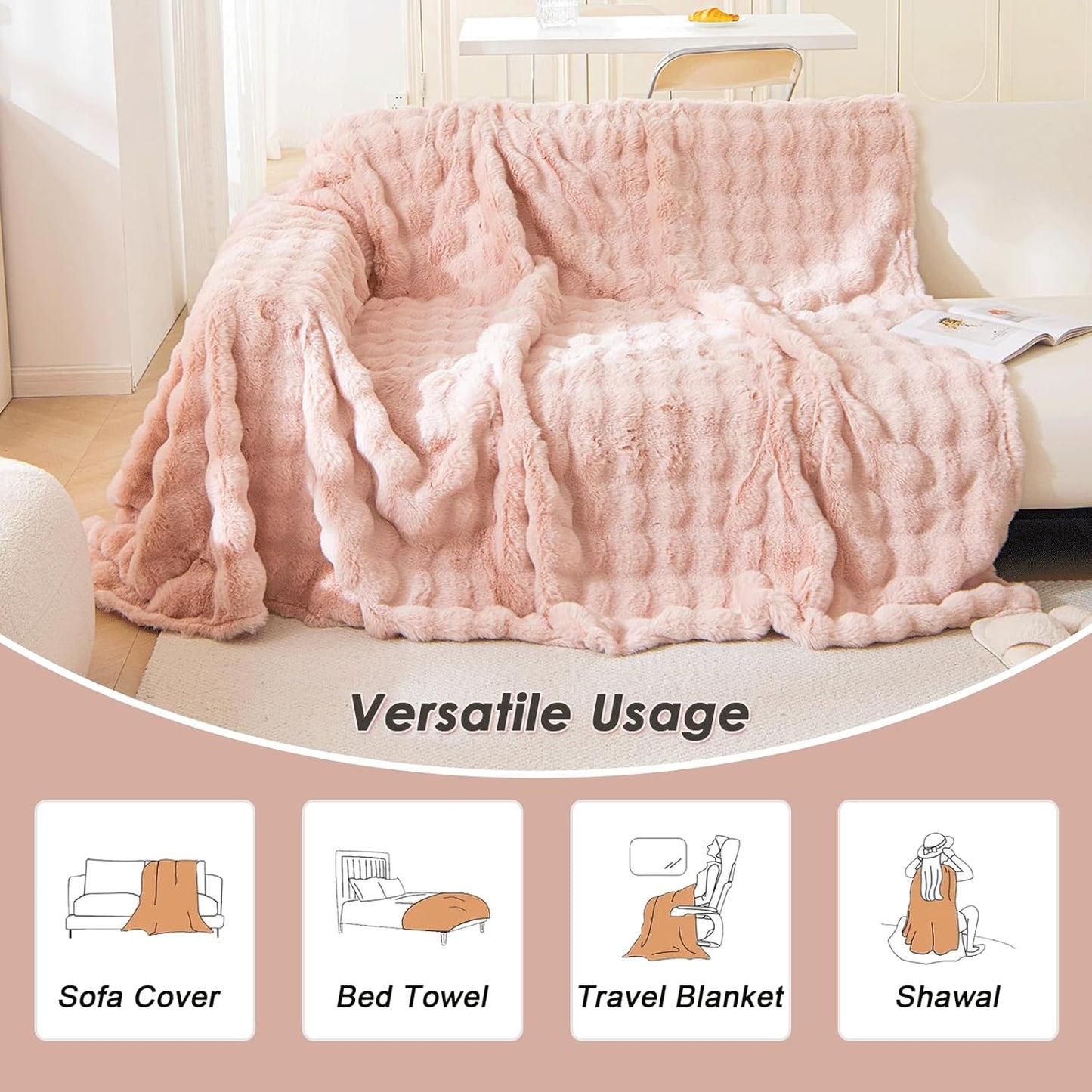 VM VOUGEMARKET Pink Sofa Cover Thick Shaggy Fluffy Sectional Couch Cover Plush Furniture Cover Soft Faux Fur Sofa Slipcover for Couch Futon Bed -Pink,71" x 134"