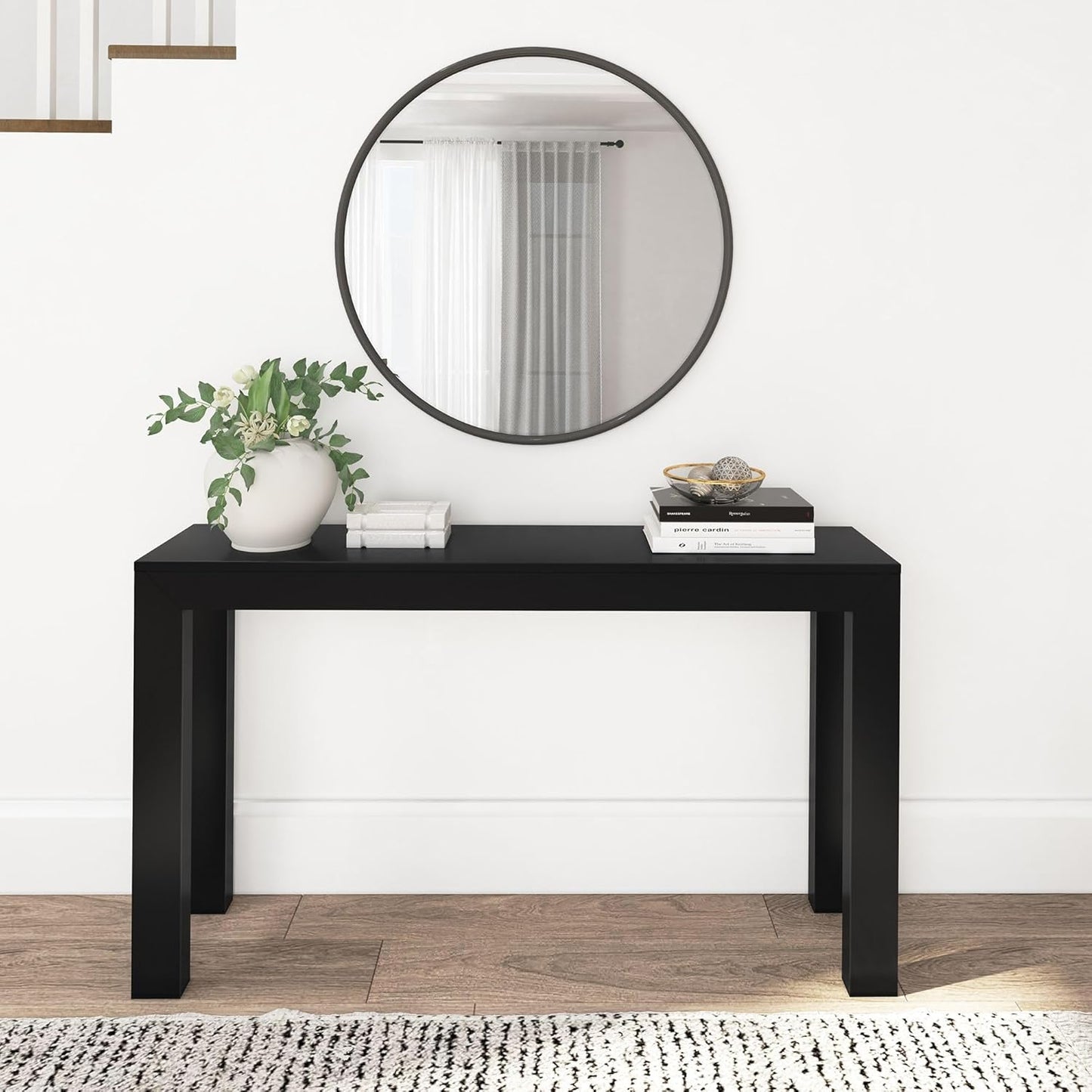 Plank+Beam Modern Solid Wood Console Table, 56 Inch, Sofa Table, Narrow Entryway Table for Hallway, Behind The Couch, Living Room, Foyer, Easy Assembly, Black