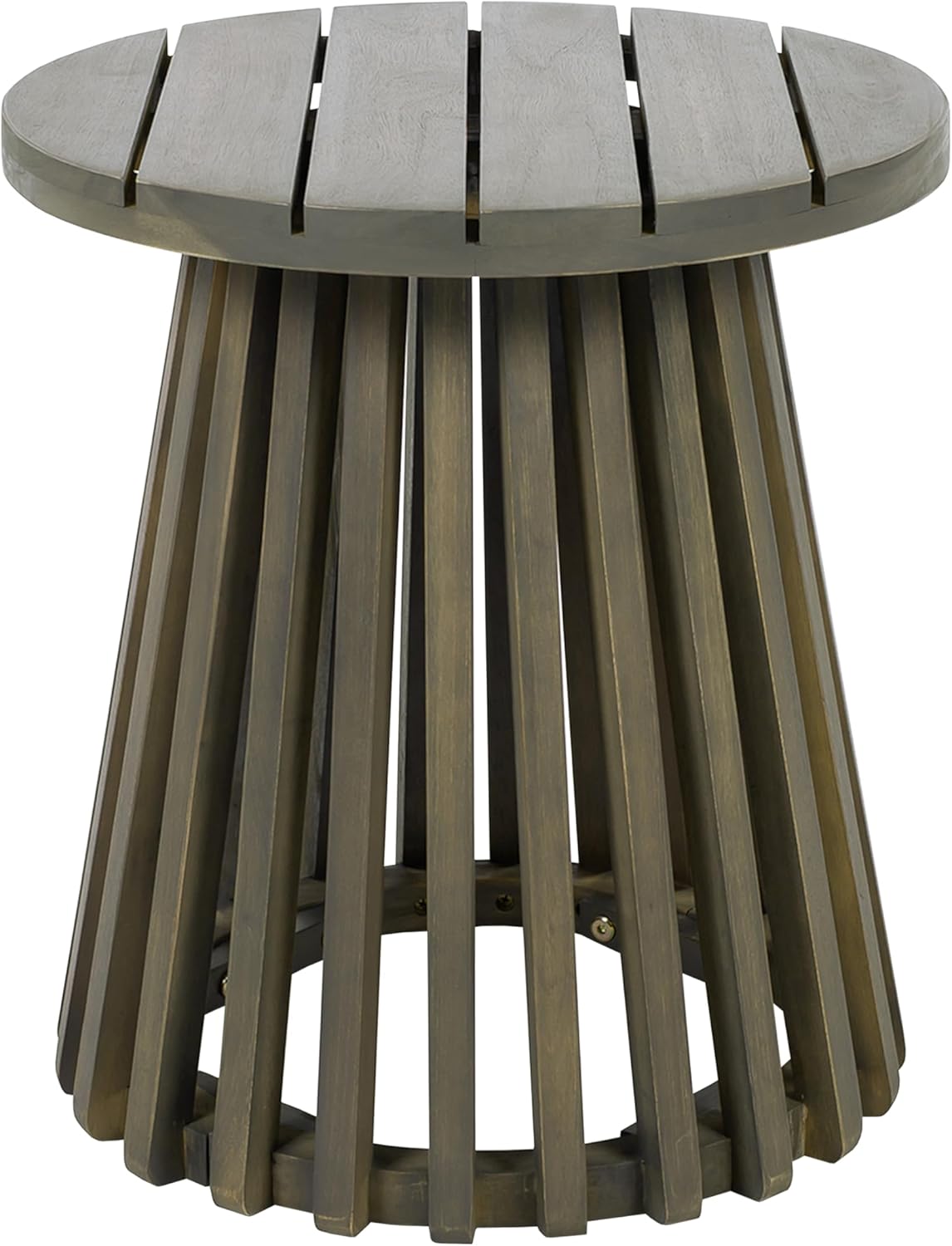 Christopher Knight Home Taki Acacia Wood Patio Coffee Table, Round Table with Unique Wooden Base for Backyard, Stylish Indoor/Outdoor Table, Easy Assembly, Space Saving Outdoor Furniture, Grey