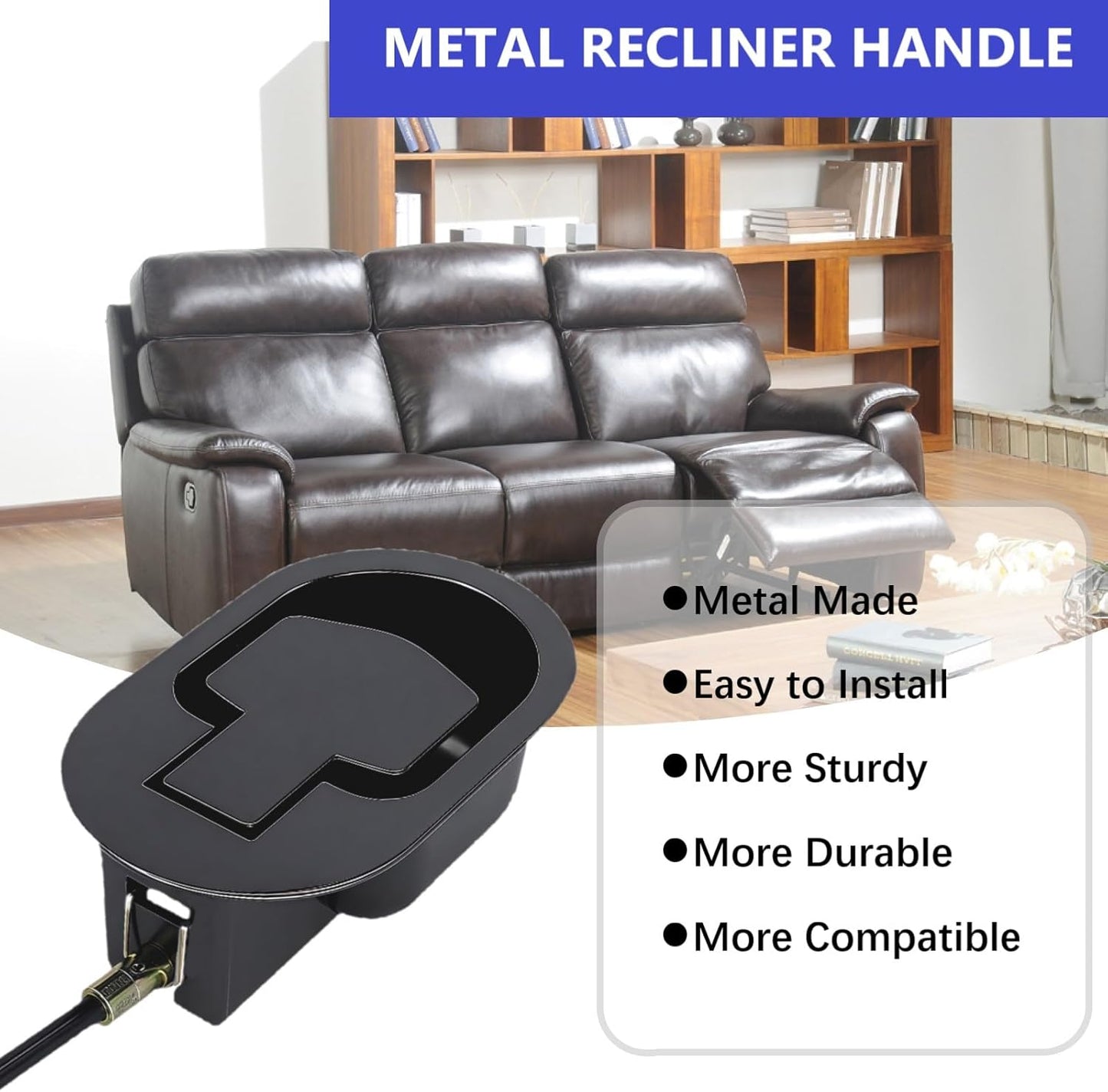 Universal Metal Recliner Handle Replacement Part with Cable, Cable Working Thread 4.7”, Compatible with Major Sofa/Couch/Chair