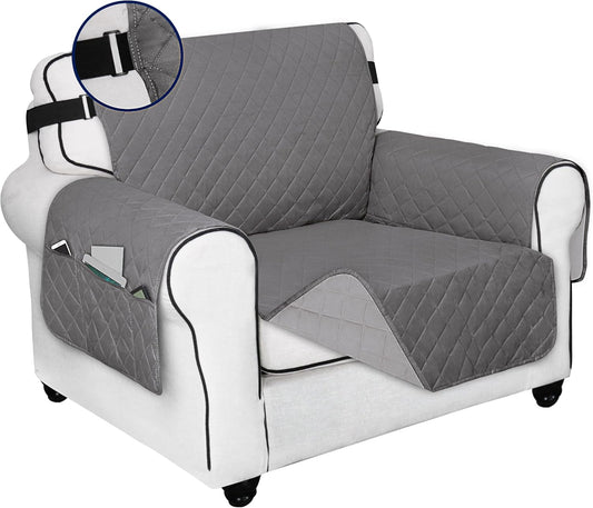 PureFit Reversible Sofa Cover Water Resistant Chair Couch Cover, Machine Washable Furniture Cover with Non-Slip Foam and Adjustable Strap for Dogs, Pets (Chair, Gray/Light Gray)