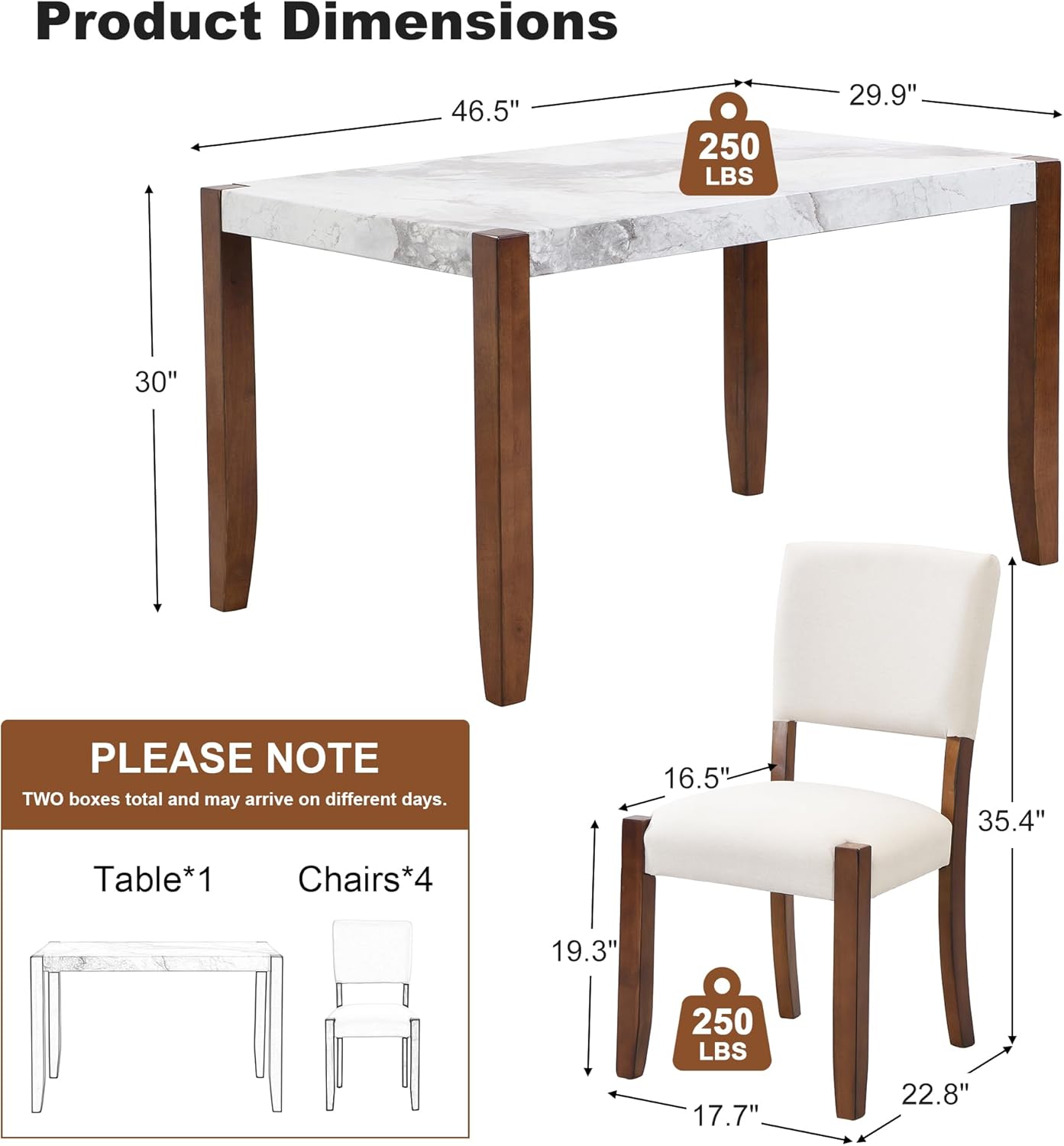 Ball & Cast 5 Piece Dining Table Set with 4 Upholstered Chairs,Wooden Living Room Furniture W/ 46" Faux Marble Style Desk,for Restaurant,Home Bistro,Off White