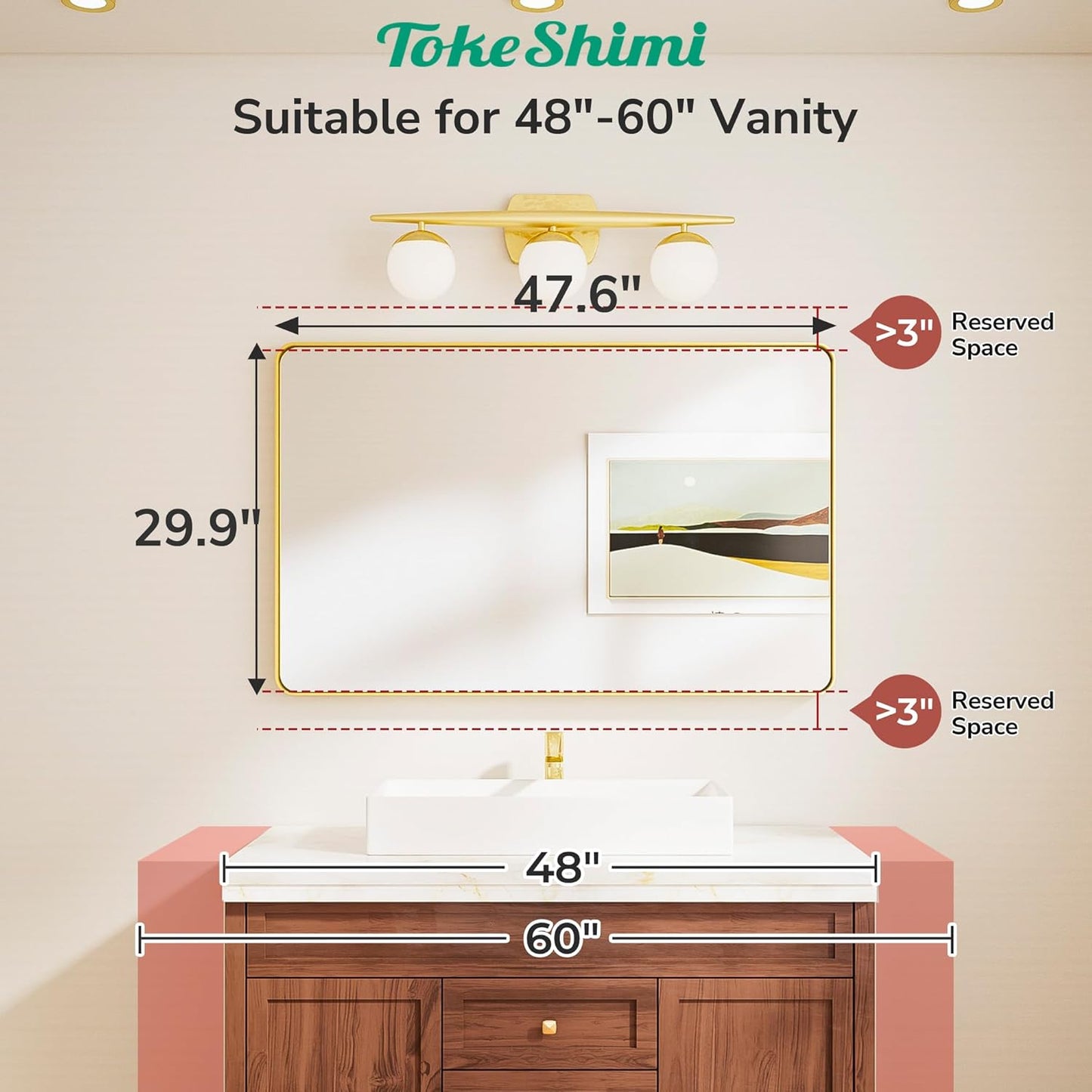 TokeShimi 48x30 Wall Mirror for Bathroom,Matte Black Bathroom Vanity Mirror Modern,Tempered Glass,Large Bathroom Mirror Rectangle,Metal Framed Bathroom Mirror(Horizontal/Vertical)