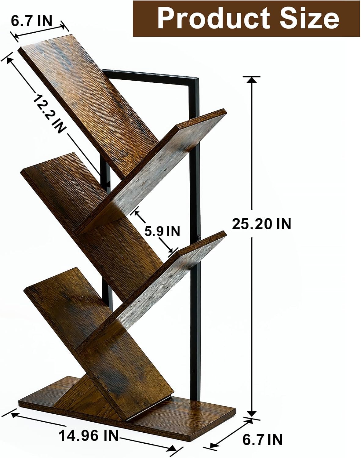 5 Tier Tree Bookshelf Floating Book Shelves for Wall Mount, Wooden Hanging Shelves Storage for Displaying Books/CDs/Magazine, Unique Wall Bookcase Organizer Shelves for Home, Office, Living Room